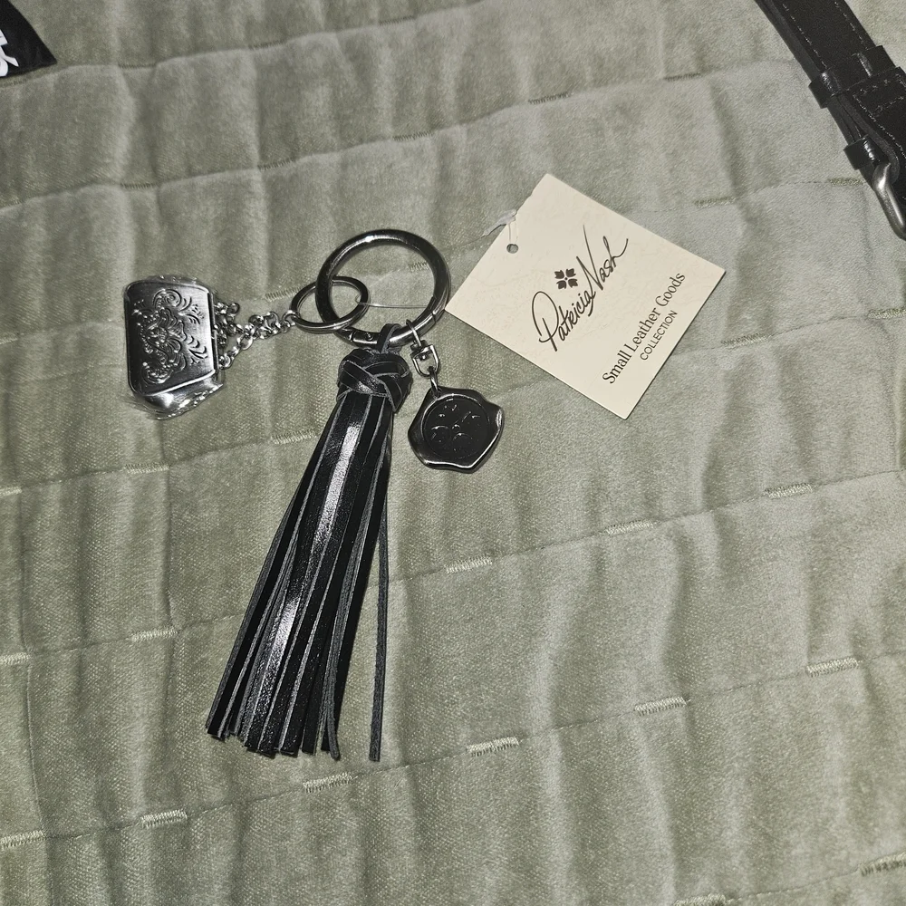 Patricia Nash Black Tassel Key Chain with Silver Charms
